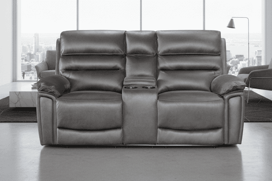 DFS Lawson Grey Easy Clean Fabric Electric Reclining 2 Seater Sofa With Drinks Console + USB Charging Ports & Drinks Coolers