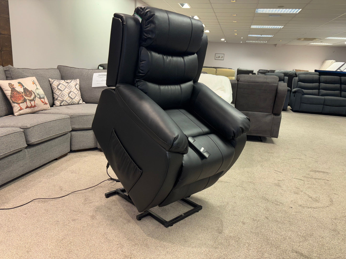 Dual Motor Electric Lando Black Leather Rise & Recliner 1 Seater Sofa / Armchair
