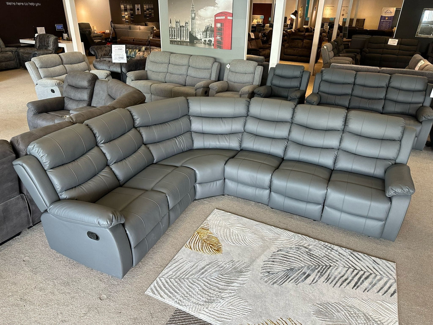 "Lando " Grey Easy Clean Leather Large 3C2 Recliner Modular Corner Sofa