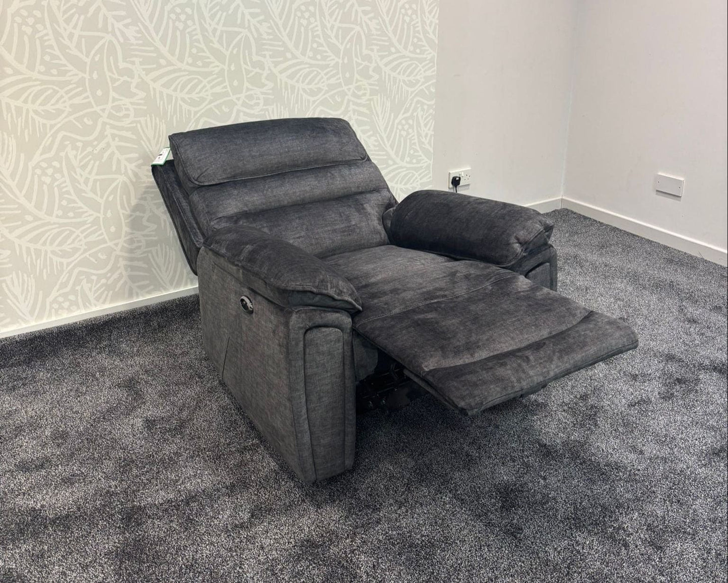The “ Donald " Electric / Power Reclining Charcoal Grey Fabric Sofa Set - USB Charging & Drinks Tray Table Plus High Seating & Backrest Position | Couch |