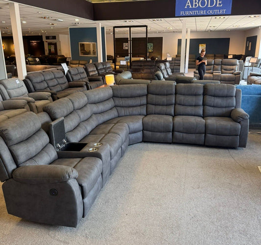 "Willow" Dark Grey Fabric 3C3C Recliner Corner Sofa | Drinks Tray Table | Easy Clean Fabric | Modular