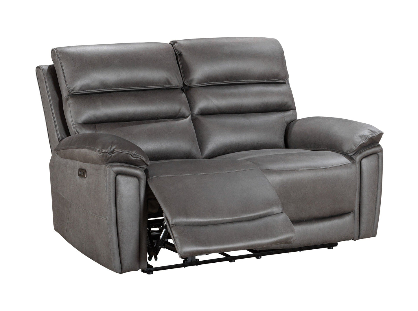 Donald Grey Suede Fabric Electric / Power Reclining Sofa Range Suite Set With USB Charging Ports & Drop Down Tray Table