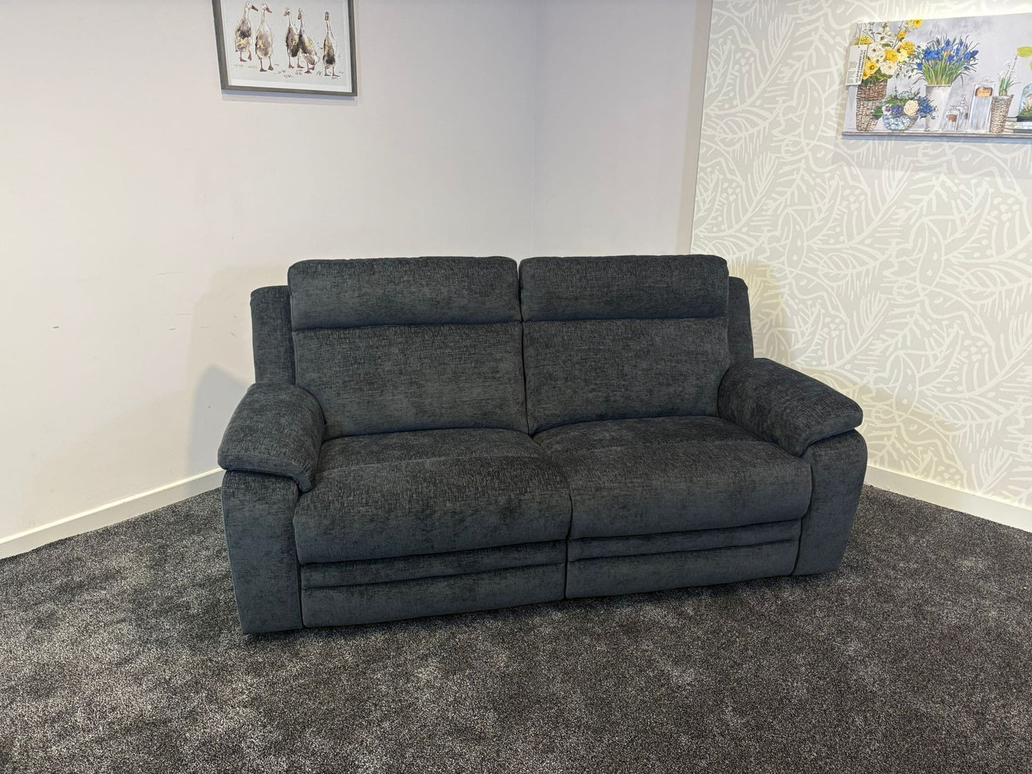 "Barretta" Electric / Power Reclining Grey Fabric Sofa Set - USB Charging Ports
