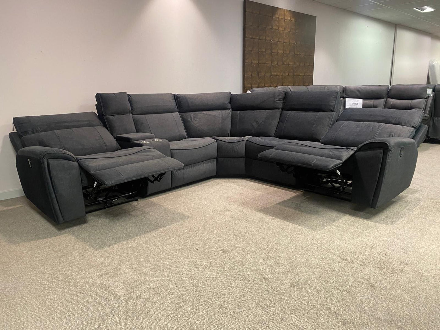 " Ronan " Sectional 6 Unit Plush Fabric Power Recliner Corner Sofa With USB Charing Ports + Drinks Console | Couch |