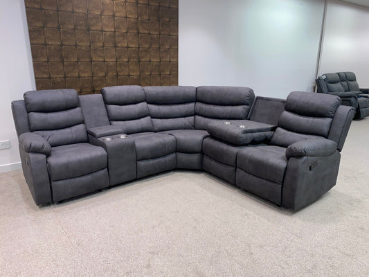 "Willow" Dark Grey Easy Clean Fabric 2C2C Recliner Modular Corner Sofa + Storage Console | Couch |