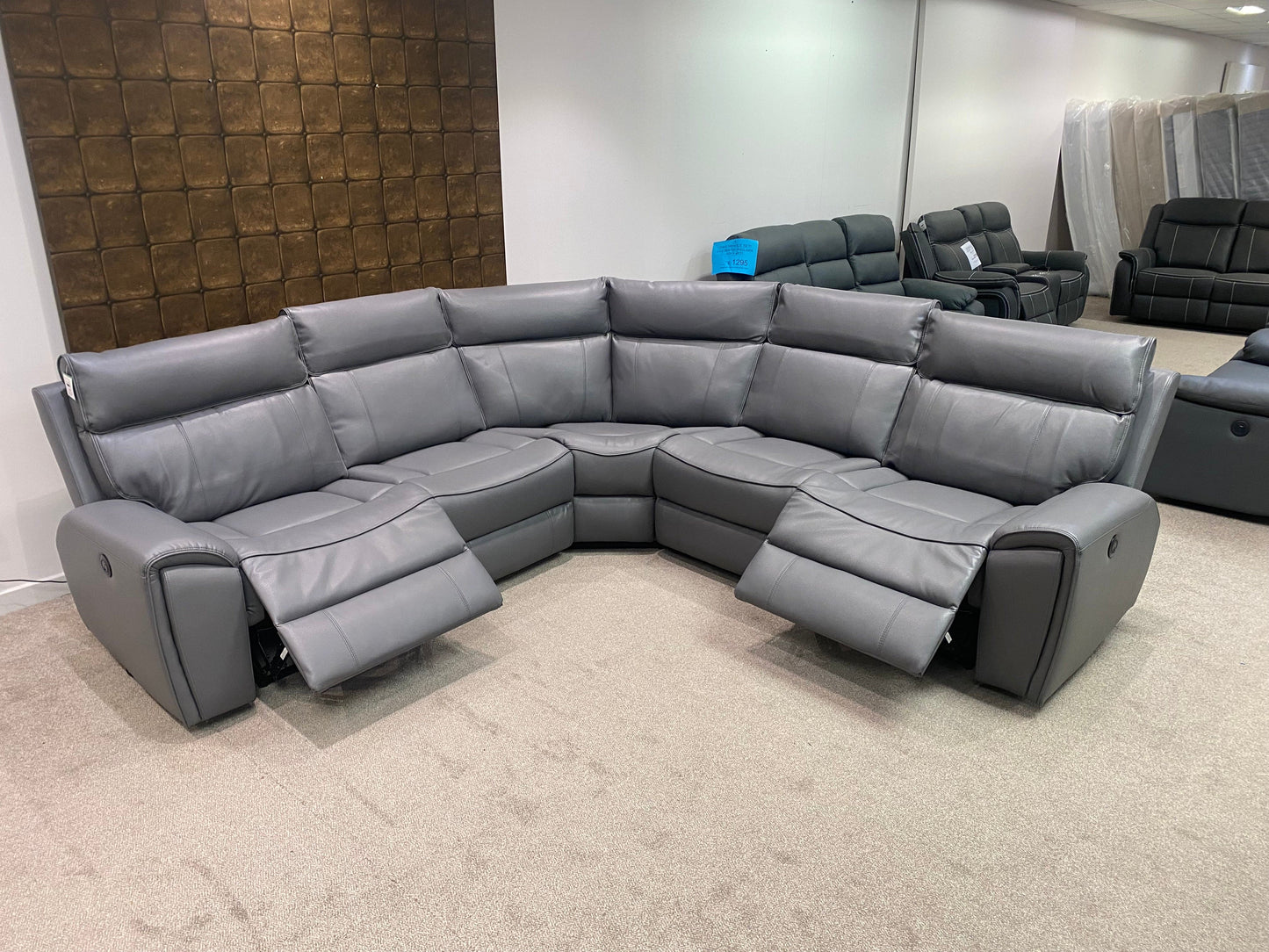 " Ronan " Milano Leather Sectional 5 Unit Power Recliner Corner Sofa With USB Charging Ports