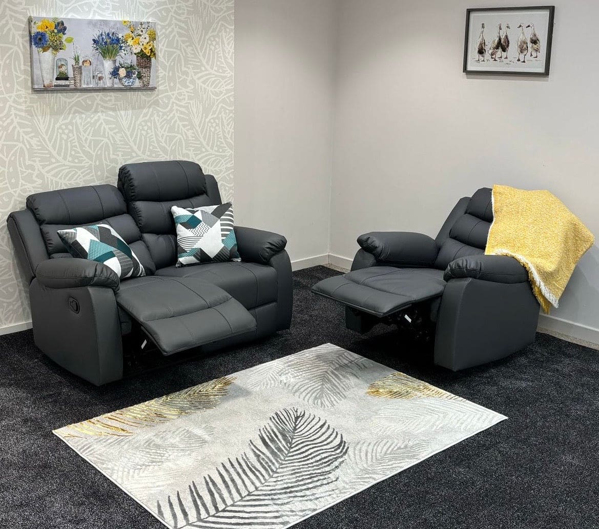 Lando Recliner Grey Leather Seater Sofa Set Couch