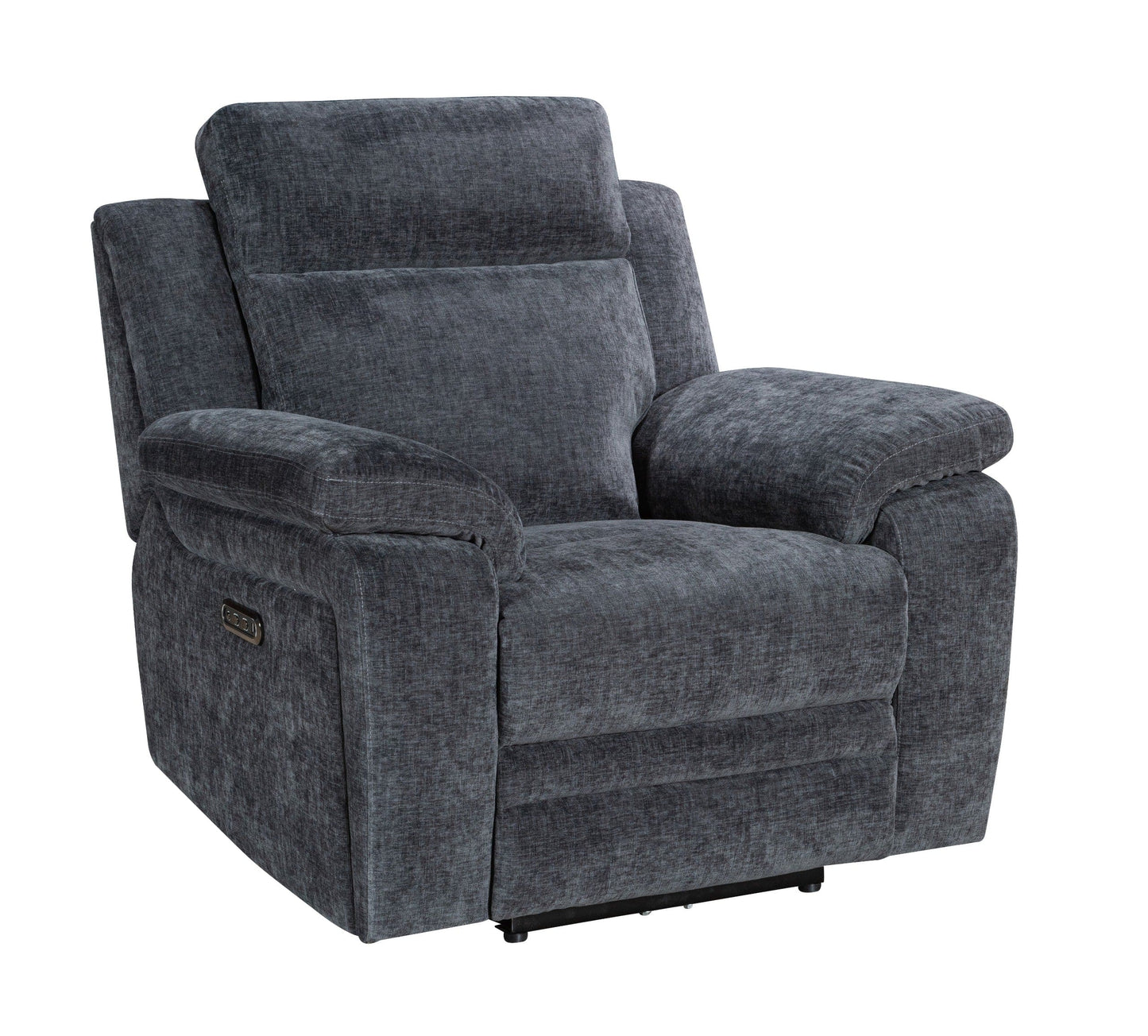 "Barretta" Electric / Power Reclining Grey Fabric Sofa Set - USB Charging & Drinks Tray Table