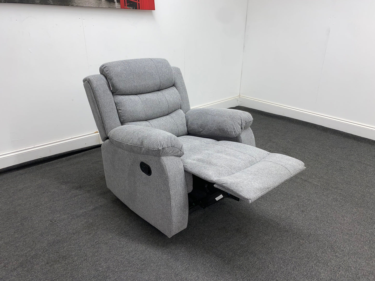 ‘Lewson’ Grey Fleck Fabric Recliner 3 + 1 + 1 Seater with Drinks Tray Table | Couch |