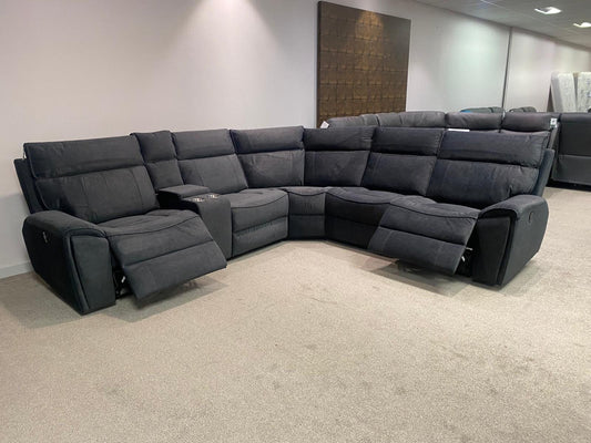 " Ronan " Sectional 6 Unit Plush Fabric Power Recliner Corner Sofa With USB Charing Ports + Drinks Console | Couch |