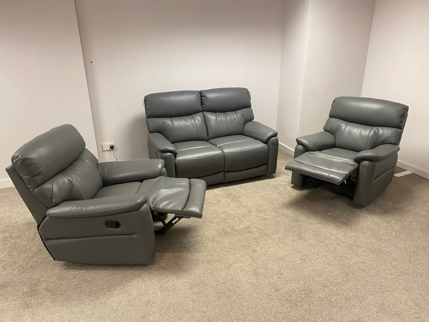 DFS Grey MILANO Leather Electric Reclining 2 + 1 + 1 Seater Sofa Suite Set + USB Ports