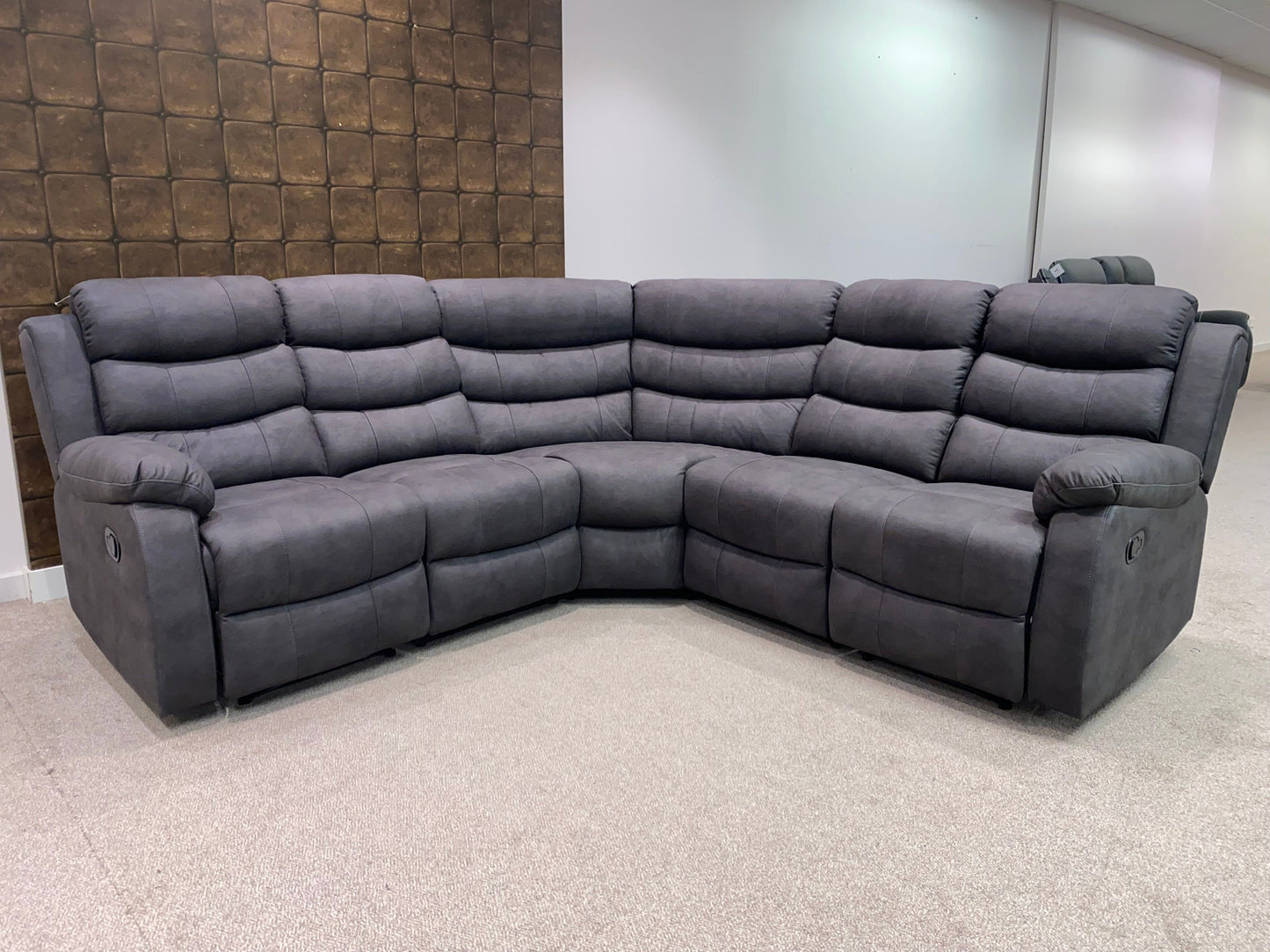 "Willow" Dark Grey Easy Clean Fabric 2C2 Recliner Modular Corner Sofa | Drinks Tray Table