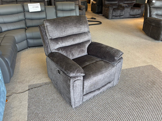The “ Donald " Electric / Power Reclining Charcoal Grey Fabric 1 Seater Sofa / Armchair - USB Charging Plus High Seating & Backrest Position