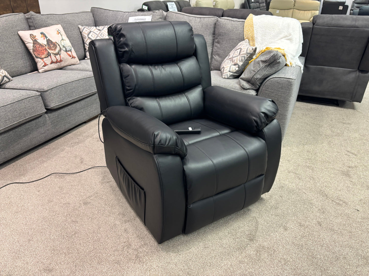 Dual Motor Electric Lando Black Leather Rise & Recliner 1 Seater Sofa / Armchair
