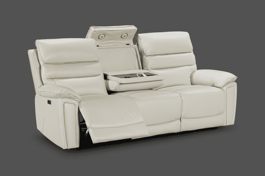 Bundle Deal! DFS Lawson Cream Leather Electric Reclining 3 Seater Sofa + 2 Armchairs Sofa Set With USB Charging Ports & Drop Down Tray Table