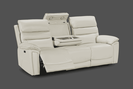 Bundle Deal! Calisese Cream Leather Electric Reclining 3 Seater Sofa + 2 Armchairs Sofa Set With USB Charging Ports & Drop Down Tray Table