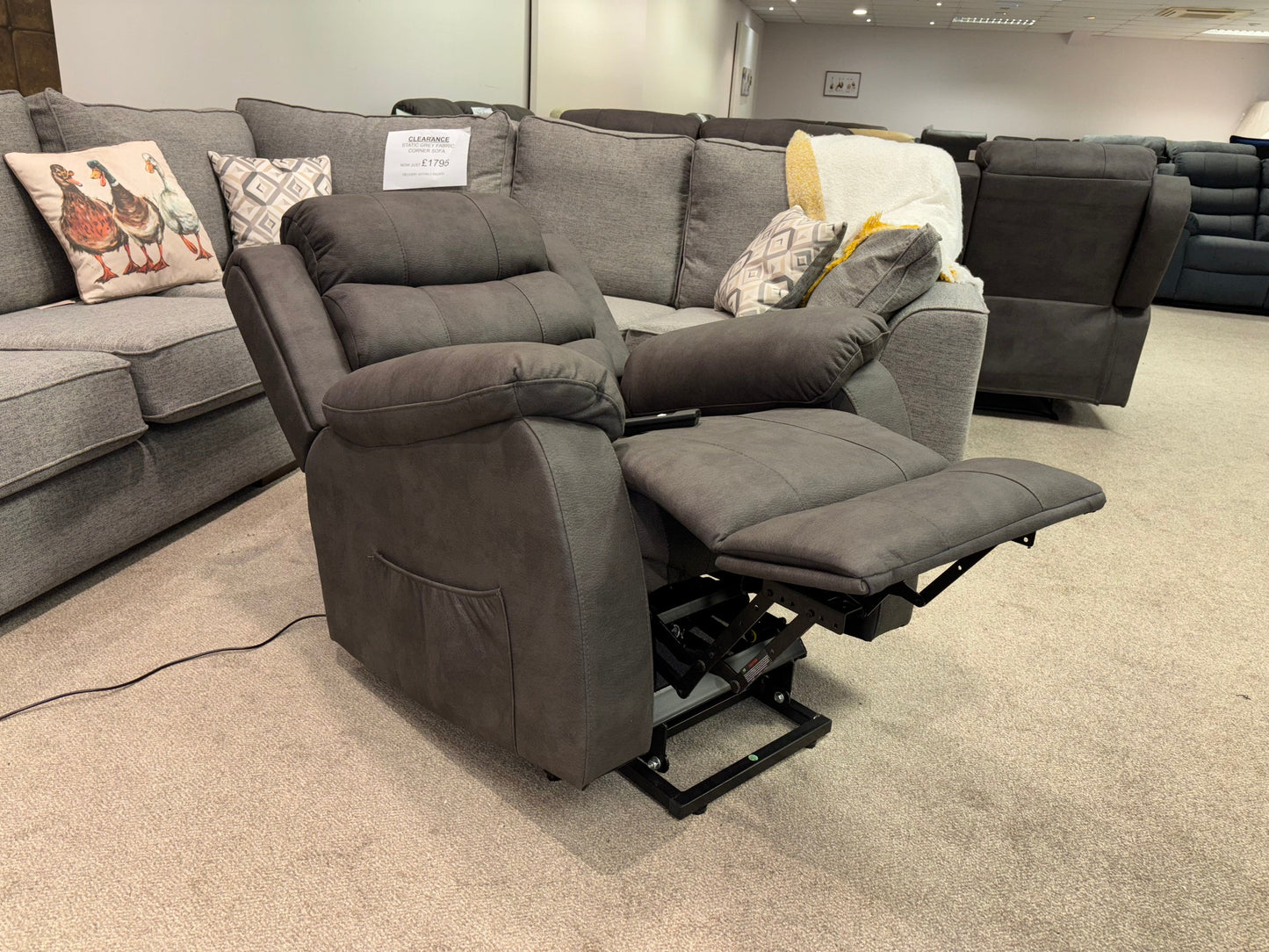 Dual Motor Electric Willow Fabric Rise & Recliner 1 Seater Sofa / Armchair