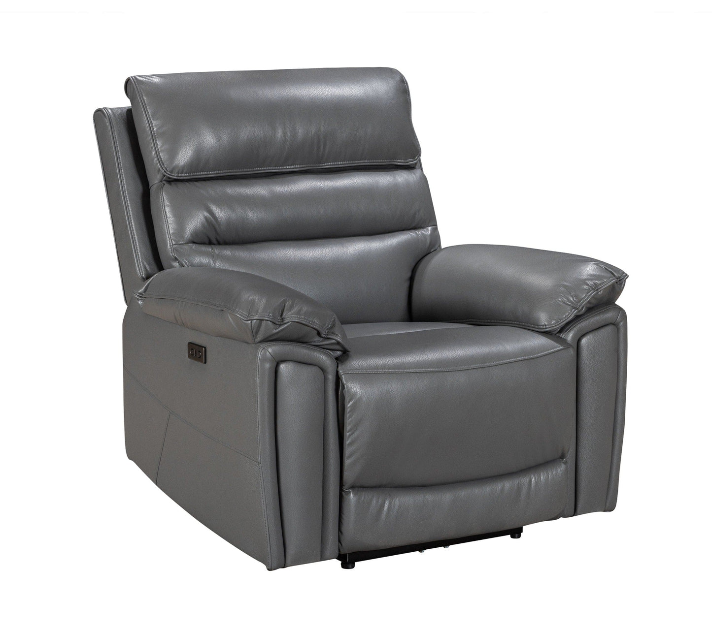 Donald Grey Leather Electric / Power Reclining Sofa Range Suite Set With Drinks Coolers USB Charging Ports & Drop Down Tray Table