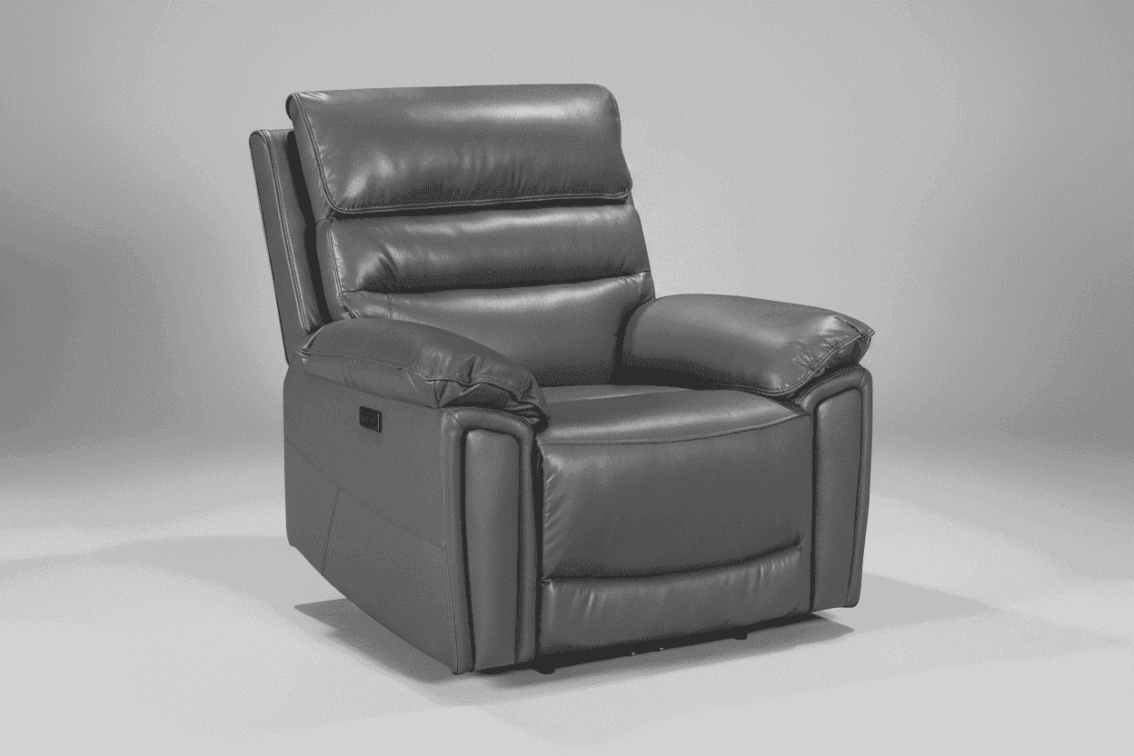 'SPECIAL OFFER' DFS Lawson Grey Leather Electric Reclining 3 Seater + 2 Seater + Armchair Sofa Set With USB Charging Ports & Drop Down Tray Table With Reading Lights
