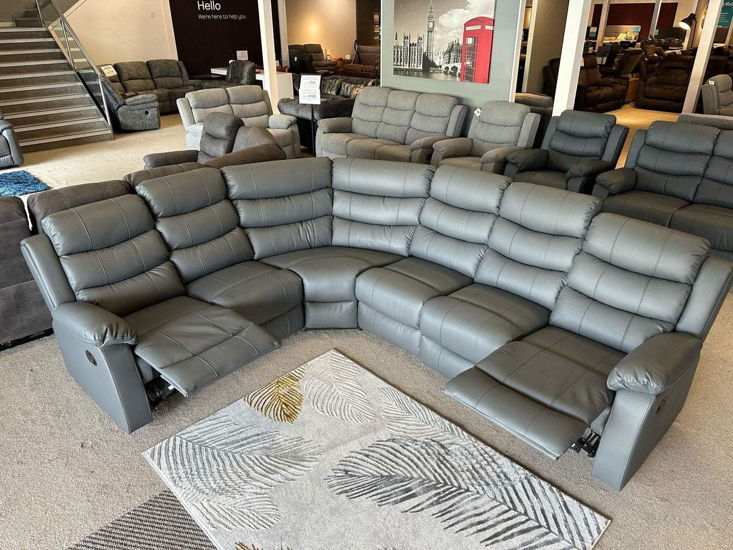 "Lando " Grey Easy Clean Leather Large 3C2 Recliner Modular Corner Sofa