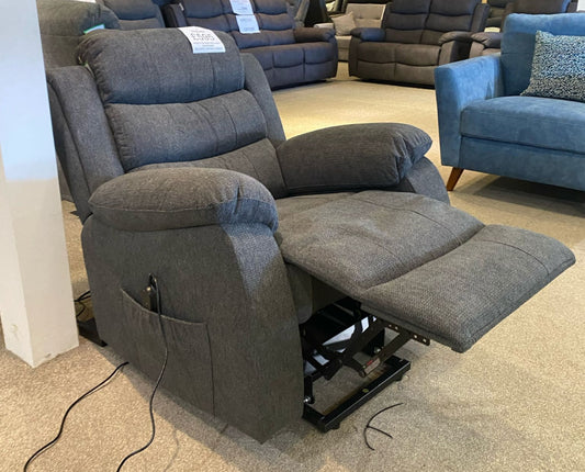 Electric Lewson Grey Fabric Rise & Recliner 1 Seater Sofa / Armchair