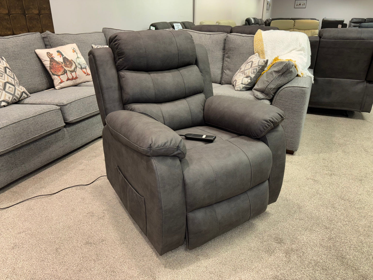 Dual Motor Electric Willow Fabric Rise & Recliner 1 Seater Sofa / Armchair