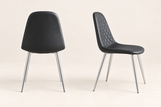 MEX Quilted Back Black Leather Dining Chairs With Chrome Metal Legs | Set Of 2, 4, 6 or 8