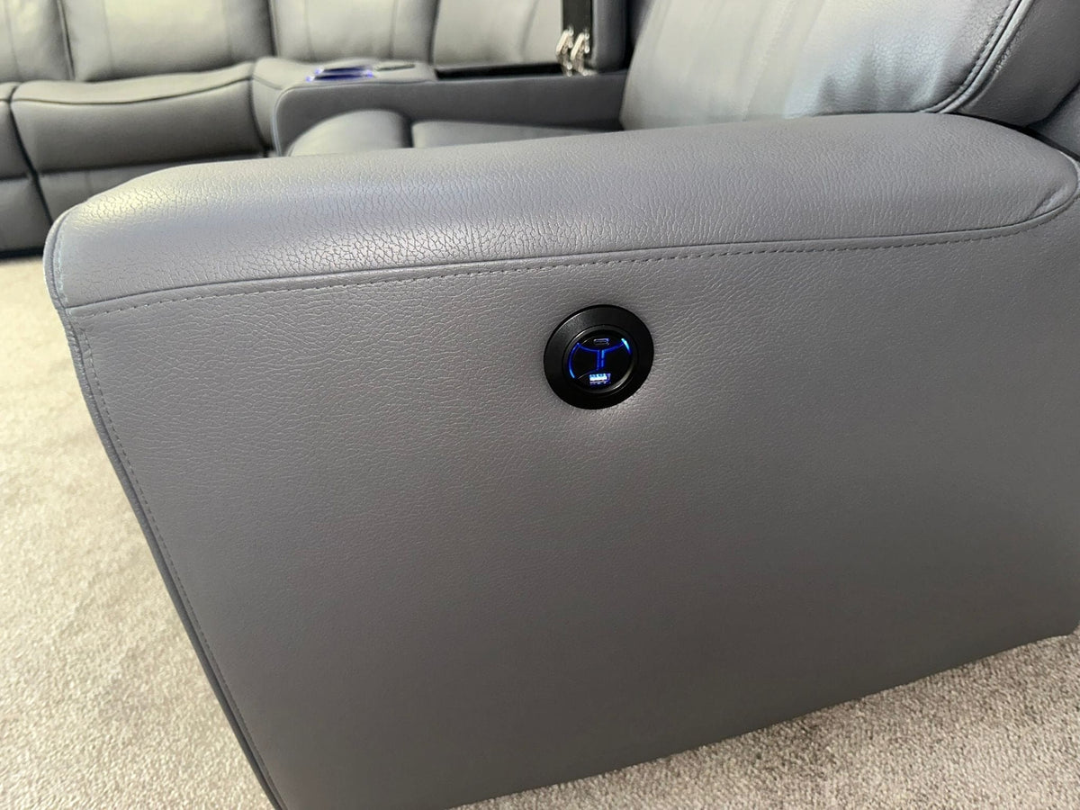 (Back in stock October 30th)
"Ronan"Grey Leather 3C2C Electric Recliner Corner Sofa With Drinks Cooling Cupholders & USB Charging Ports (Reversible)