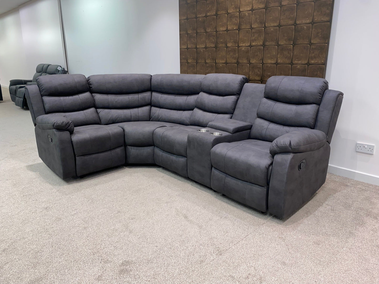 "Willow" Dark Grey Easy Clean Fabric 1C2 Recliner Modular / Reversible Corner Sofa + Console