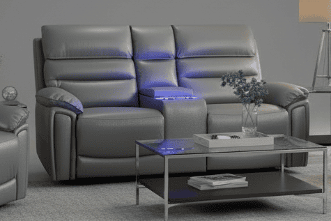 BUNDLE OFFER FOR WHOLE SET! DFS Lawson Grey Leather Electric Reclining 3 Seater + 2 Seater With Drinks Cooler Console + Armchair Sofa Set With USB Charging Ports & Drop Down Tray Table With Reading Lights