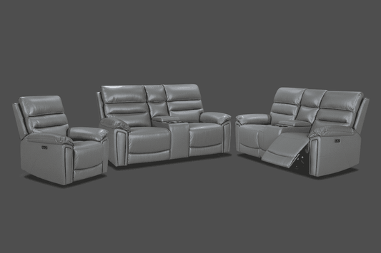 'SPECIAL OFFER' Calisese Grey Leather Electric Reclining Sofa Range With Drinks Coolers USB Charging Ports & Drop Down Tray Table With Reading Lights