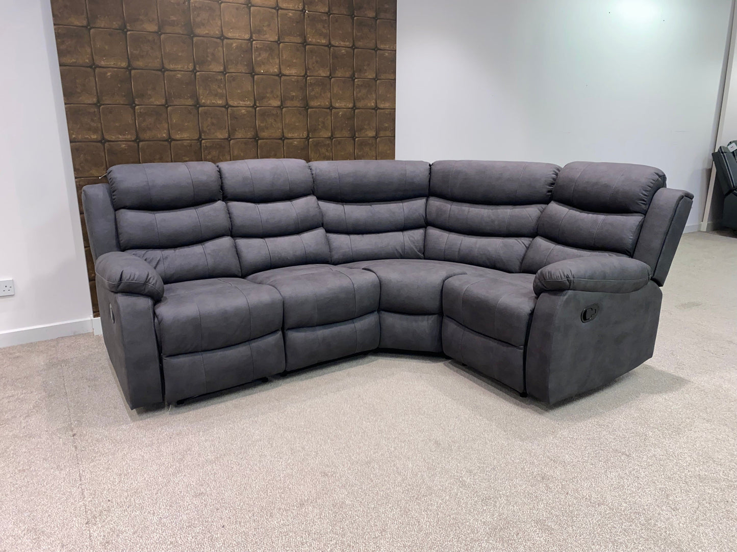 "Willow" Dark Grey Easy Clean Fabric MANUAL Recliner Modular Corner Sofa | Drinks Tray Table | Couch |