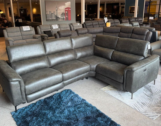 Tahiti Reversible Electric Recliner Grey Resilience Fabric Corner Sofa With Adjustable Headrests