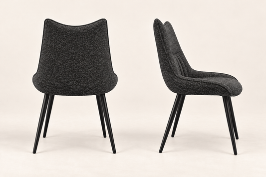 (Pre Order Deal, Arriving December 15th) Celia Dining Chairs In Charcoal Grey Fleck Fabric