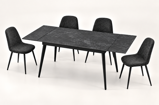 (Pre Order Deal, Arriving December 15th) "Regis" 120cm-180cm Black Ceramic Extending Dining Table With Metal Black Legs - Table Only (Copy)