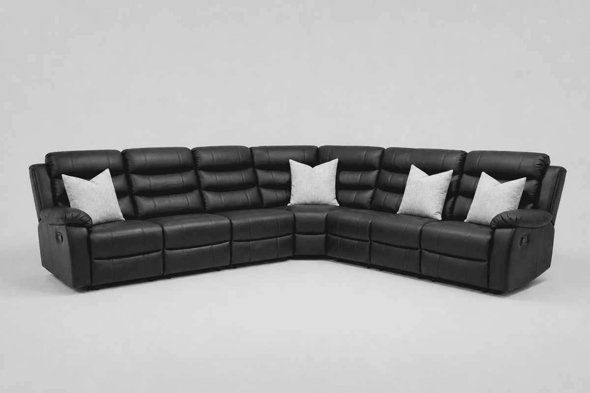Black Leather 'Lando' 3c3 SPECIAL OFFER! Lando Black Leather Reclining Corner Sofa | Reversible & Modular | High Backrest | Built To Fit Any Home | Couch