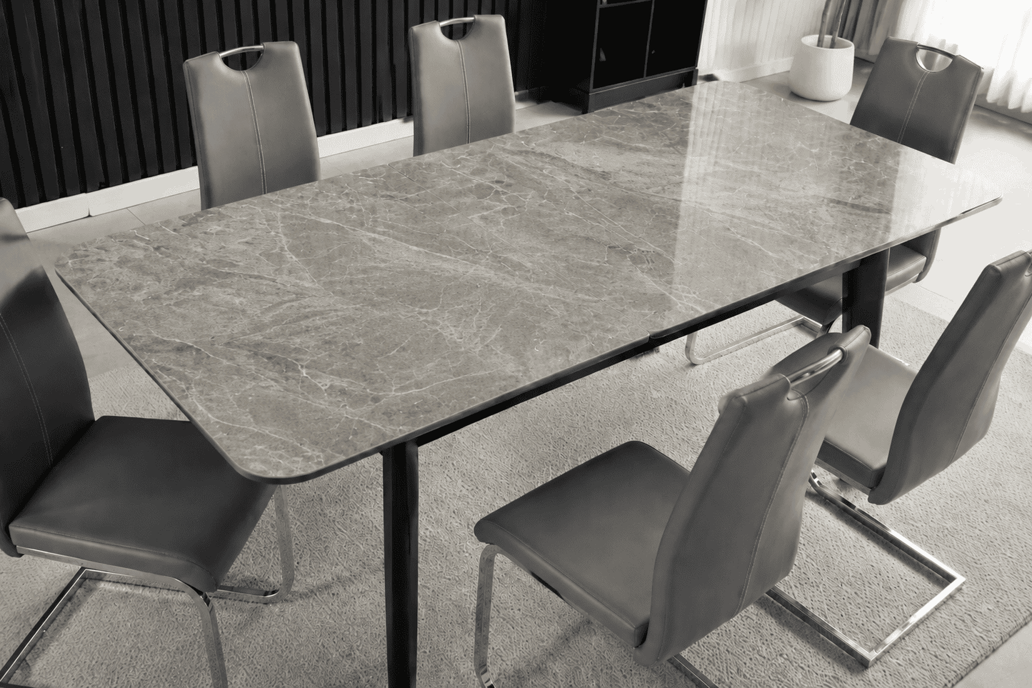 Complete Dining Set | 4 to 6 Dining Chairs + Arizona Grey Ceramic Extending Dining Table 130cm - 160cm