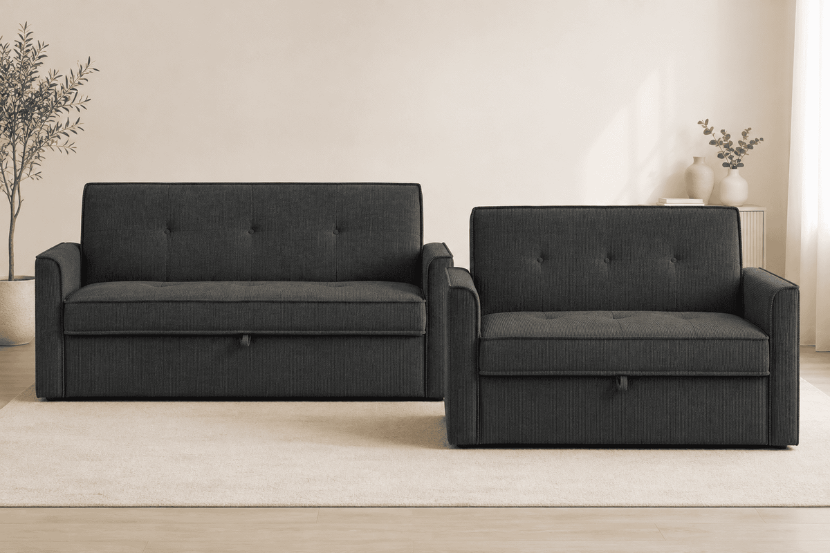 (Back In Stock 30th Sept) Bundle Deal! Soho Grey Fabric 3 + 2 Sofa Bed Set with Adjustable Backrests