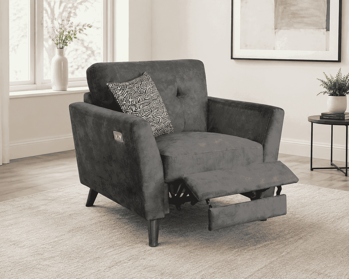 Bundle Deal! 'Angleo' Electric Recliner Grey Plush Velvet Fabric 3 Seater + 2 Seater + Armchair Sofa Set