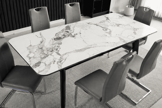 Complete Dining Set | 4 to 6 Dining Chairs + Arizona White Ceramic Extending Dining Table 130cm - 160cm