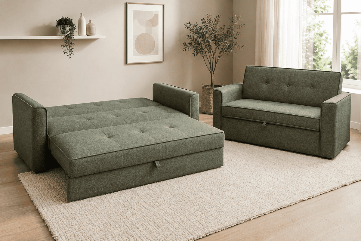 (Back In Stock 30th Sept) Bundle Deal! Soho Green 3 Seater + 2 Seater Fabric Sofa Bed Set with Adjustable Backrests