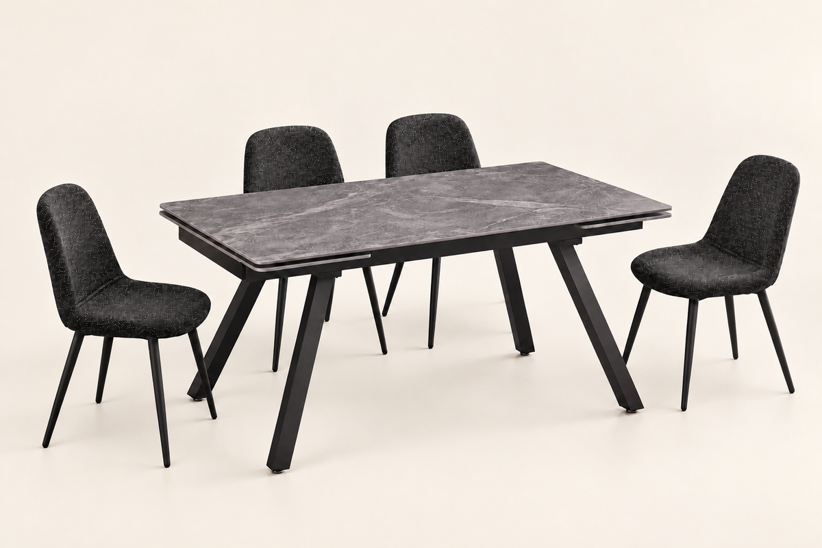 (Pre Order Deal, Arriving December 15th) "Dalton" Large 160cm-200cm-240cm Graphite Grey Ceramic Extending Dining Table With Metal Black Legs