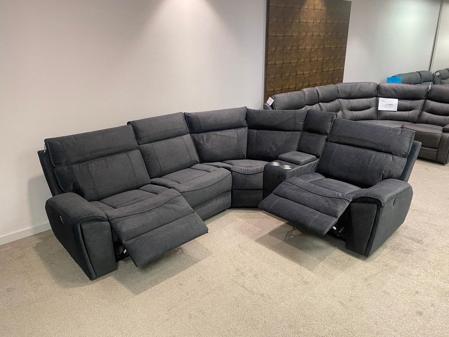 Ronan Reversible Plush Velvet Fabric Electric Recliner Corner Sofa + Drinks Console & USB + USBC Ports