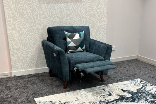 DFS Electric Recliner Ocean / Blue Plush Velvet Fabric Armchair 1 Sofa