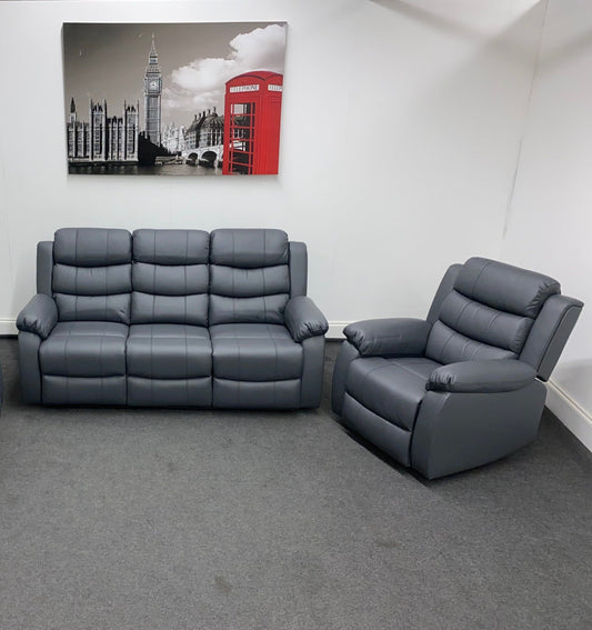Lando Recliner Grey Leather 3 + 1 Seater Sofa Set | Couch |