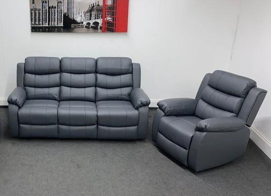 Lando Recliner Grey Leather 3 + 1 Seater Sofa Set | Couch |