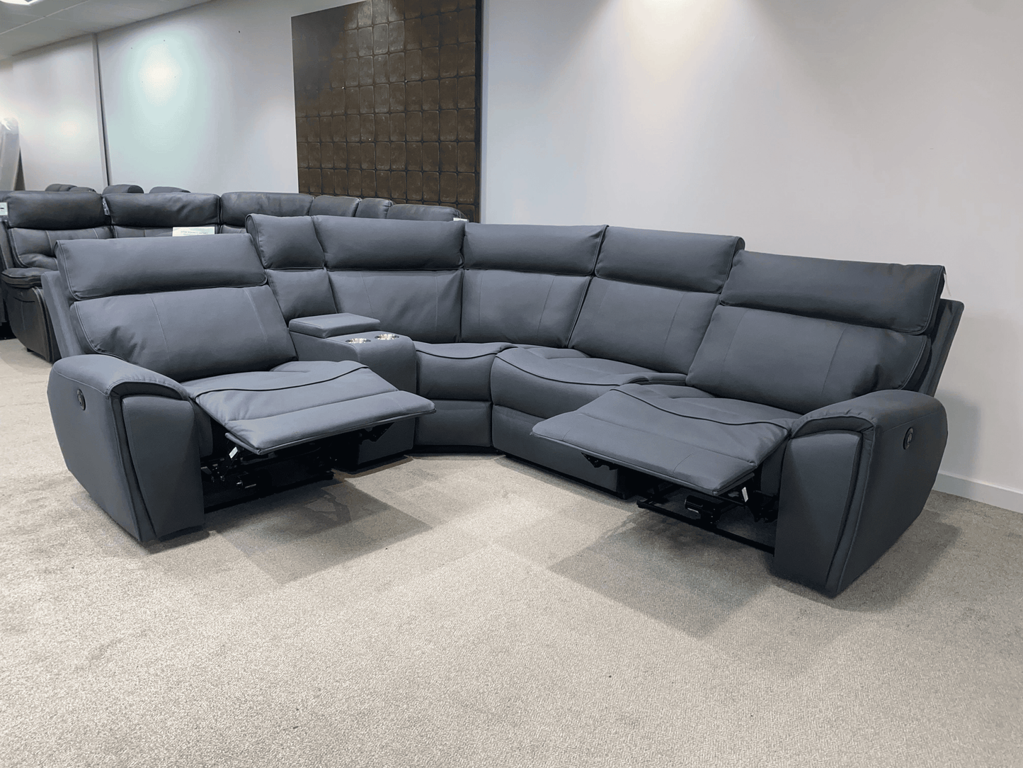 'Ronan' Electric Recliner Fabric Corner Sofa + Drinks Console + USB Charging Ports - Reversible
