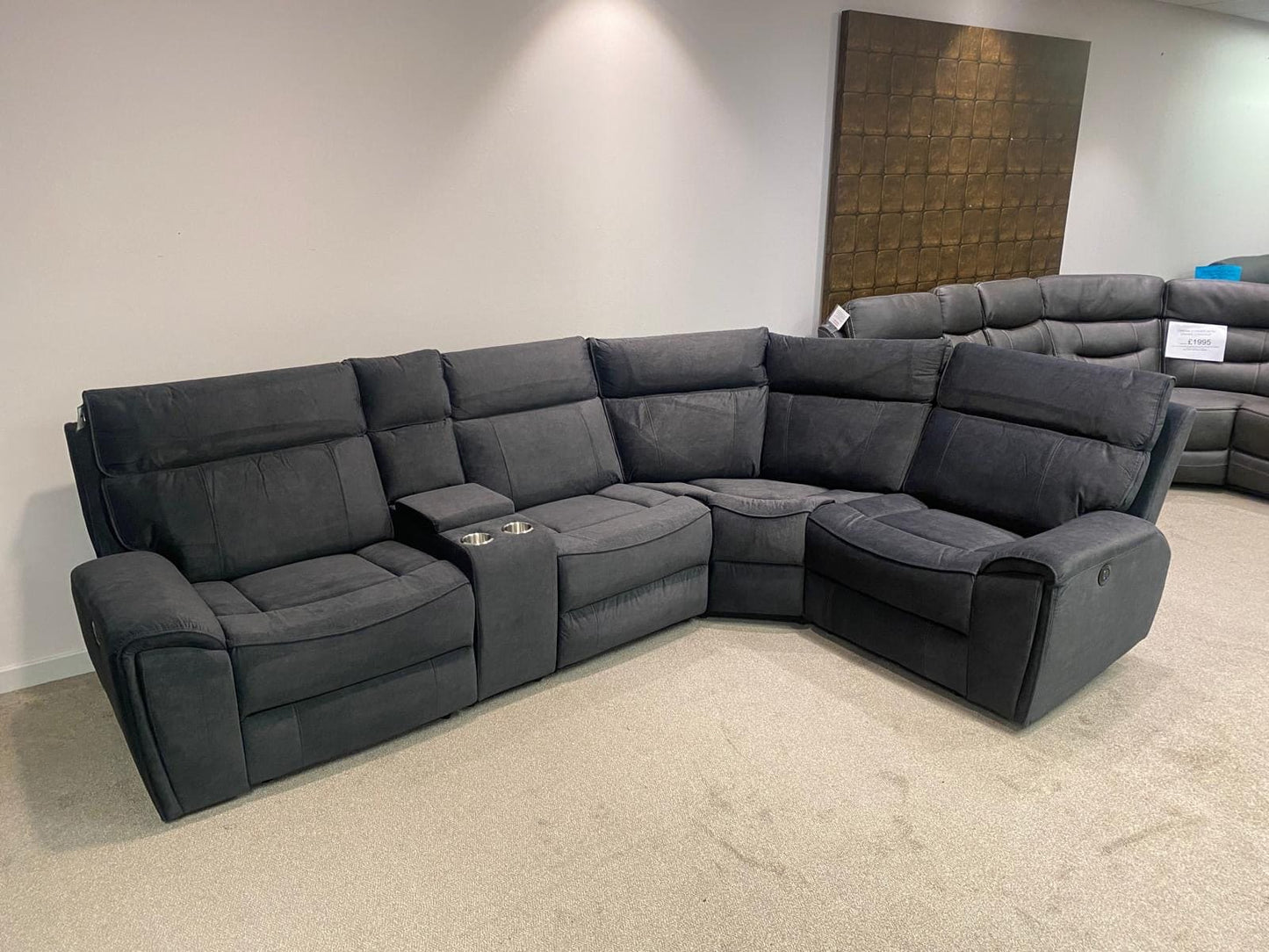 Ronan Reversible Plush Velvet Fabric Electric Recliner Corner Sofa + Drinks Console & USB + USBC Ports