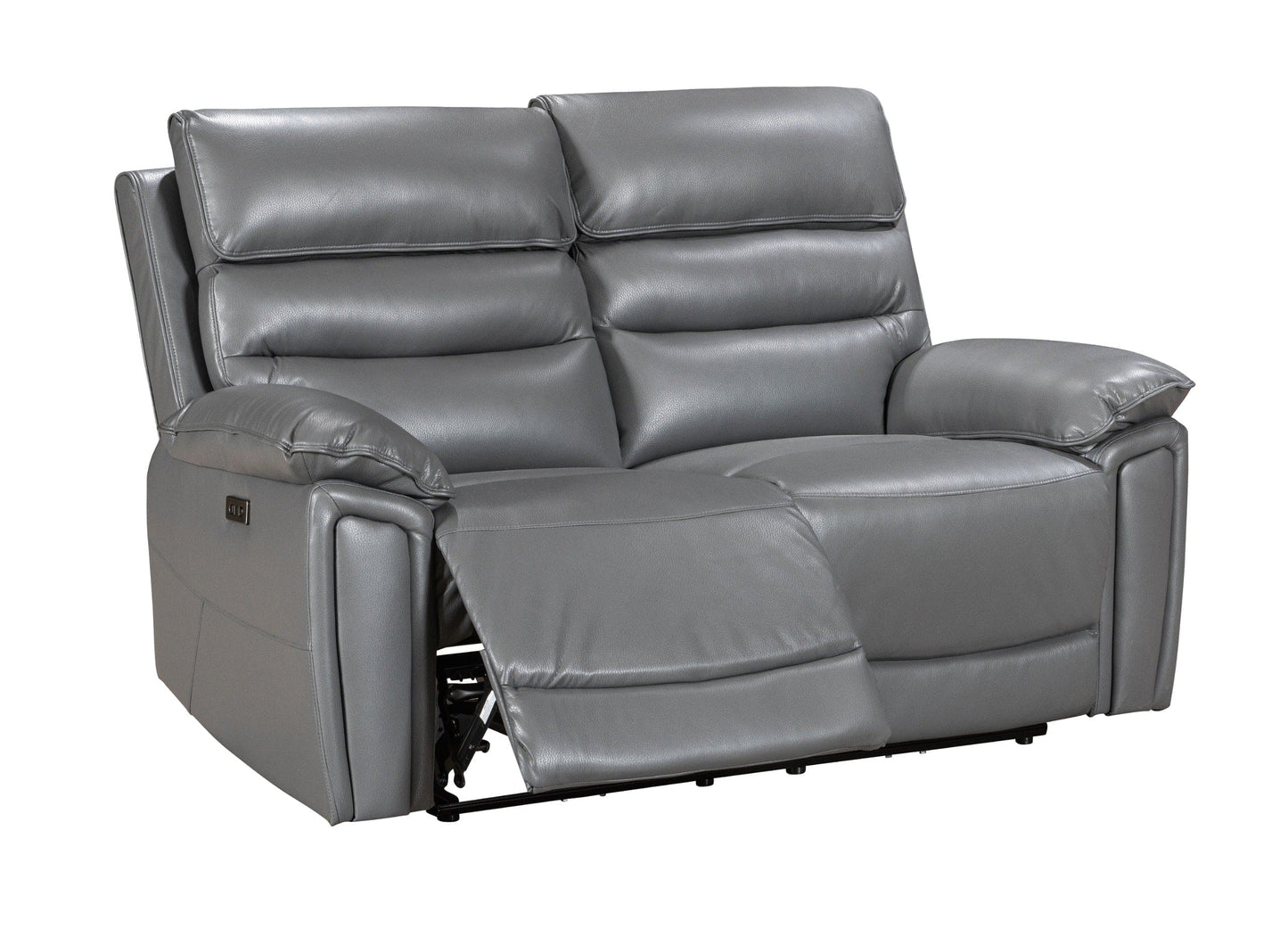 Donald Grey Leather Electric / Power Reclining Sofa Range Suite Set With Drinks Coolers USB Charging Ports & Drop Down Tray Table