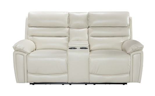 (Back In Stock November 20th) Donald Ivory Cream Leather Electric / Power Reclining 2 Seater Sofa With USB Charging Ports & Drinks Coolers